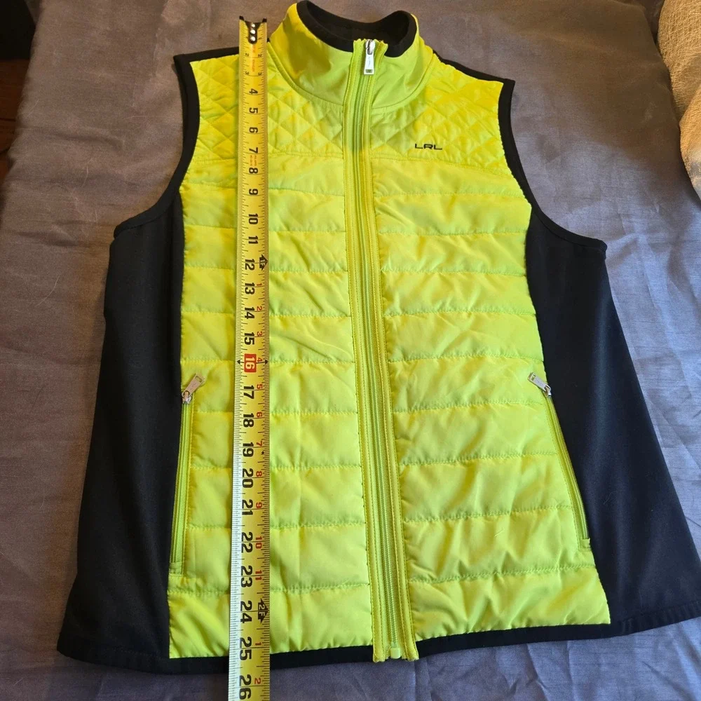 LRL Lauren Ralph‎ Lauren Neon Green Black Zip Up Quilted Vest Size XL READ